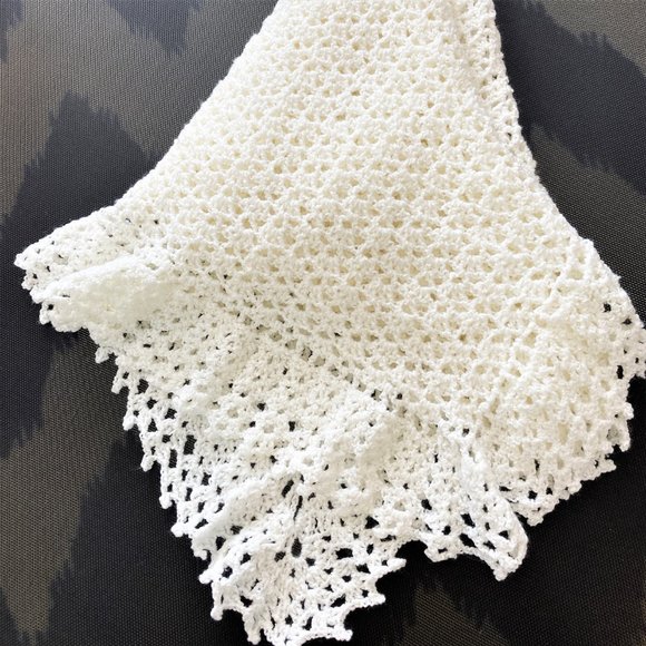 Baby Baptismal Blanket had crocheted White Longer corners draping FREE SHIPPing! - Picture 5 of 8